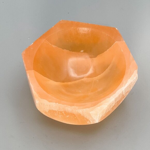 Orange Selenite Crystal Hexagon Bowl Peach Selenite Red Selenite Stone 3 inch - Picture 7 of 10